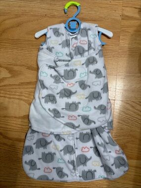Halo Grey Elephant Print Sleep Sack with Pastel Cloud Accents
